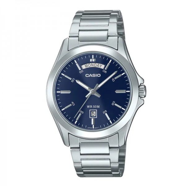 Casio MTP-1370D-2A2VDF Silver Blue Day Date Steel